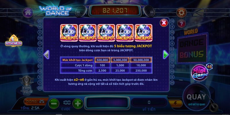 Các biểu tượng cùng tỷ lệ trả thưởng của world of dance