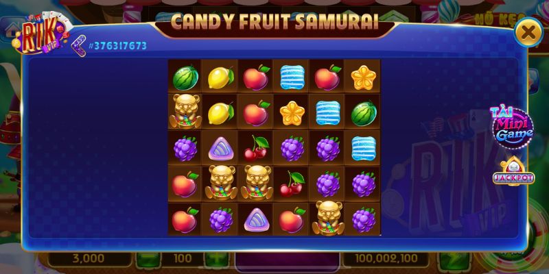 Hệ thống biểu tượng và bảng thưởng của candy fruit samurai